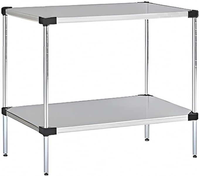 Omega Solid Stainless Steel Shelves, 21" Deep x 42" Wide x 34" High 2 Tier Heavy Duty Solid Shelving Unit for Kitchen Garage Office Restaurant Warehouse 800-lb Per Shelf Weight Capacity