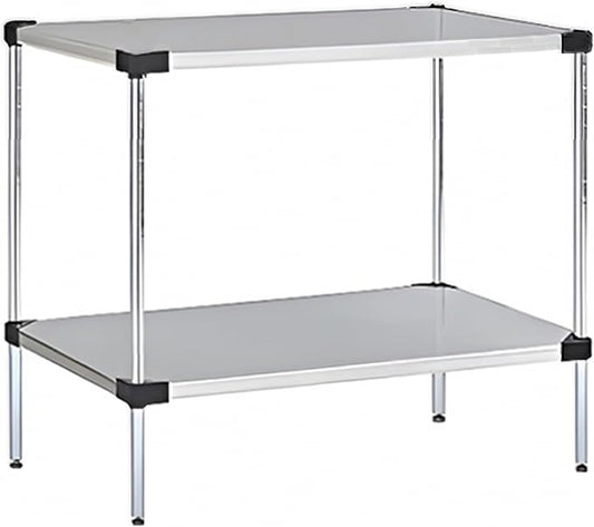 Omega Solid Stainless Steel Shelves, 21" Deep x 36" Wide x 14" High 2 Tier Heavy Duty Solid Shelving Unit for Kitchen Garage Office Restaurant Warehouse 800-lb Per Shelf Weight Capacity