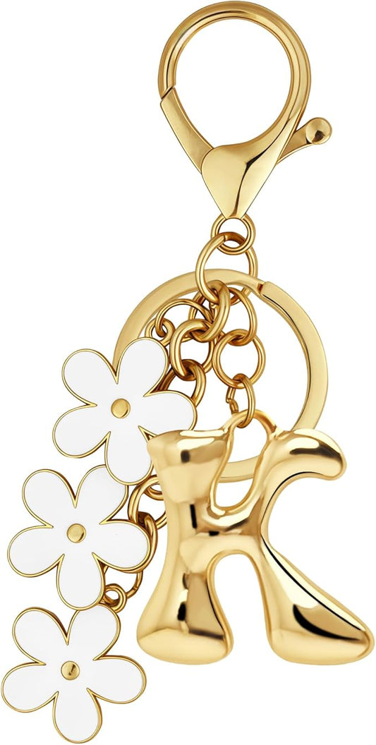 Gold Bubble Heart, Cherry, Bow & More Designs Letter Initial Keychain Bag Charms – Cute Purse Charms for Handbags