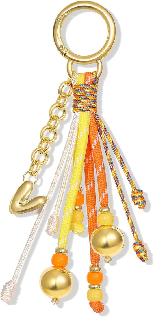 KissYan Christmas Initial Bag Charm for Women, Colorful Rope Purse Keychain With Puffy Letter, Handbag Charm for Backpack