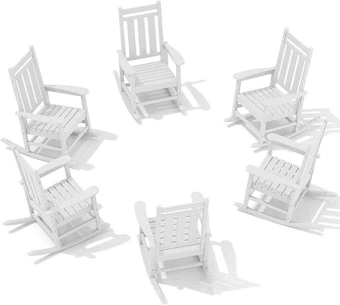 Oversized Outdoor Rocking Chair Set of 6, HDPE Patio Rockers by KINGYES