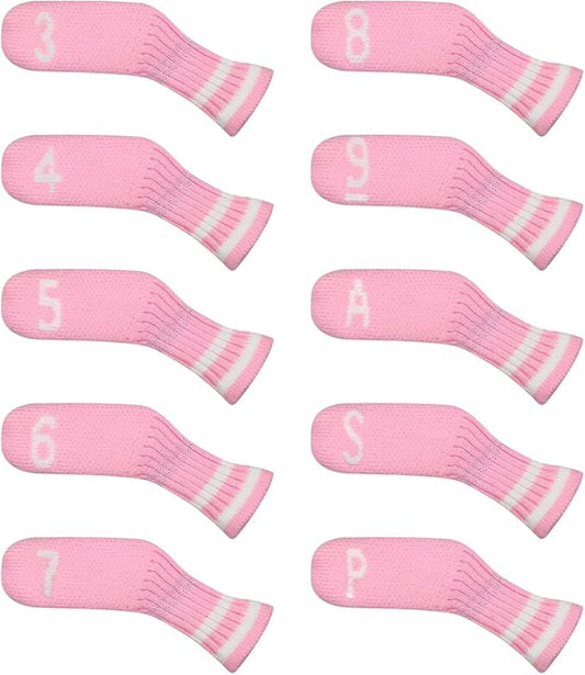 Scott Edward 10 Pcs Golf Club Head Covers for Irons Cuteness Basically Socks Shape Washable Durable Golf Club Head Protector Double Sided Knit Suitable for Most Brands