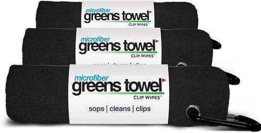 Black 3 Pack Golf Towel Set for Golf Bags with Clip, Plush Microfiber Nap Fabric, 16x16, The Original (Jet Black)