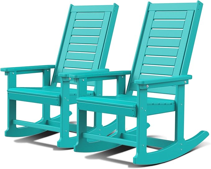 GREENVINES Oversized Outdoor Rocking Chairs Set of 2, HDPE Rocker, Aqua | 21.7" by GreenVines