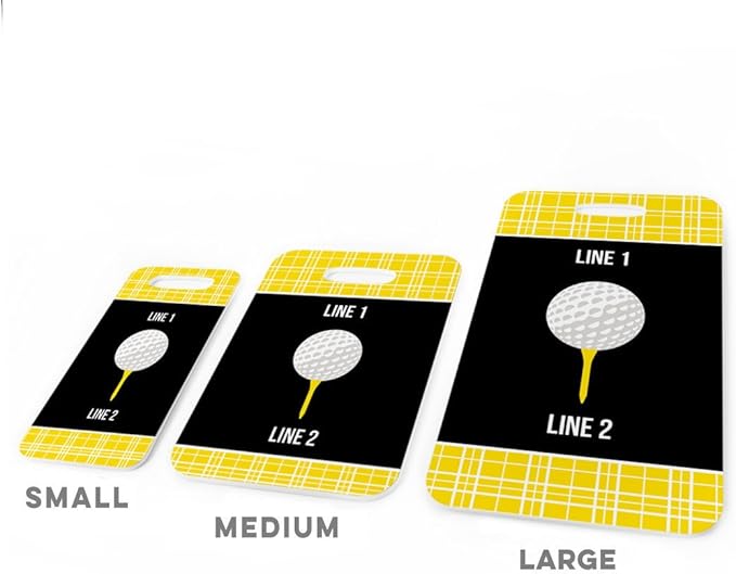 ChalkTalkSPORTS Golf Luggage & Bag Tag | Personalized Team with Golf Ball | Standard Lines on Back | Large | Yellow/Black