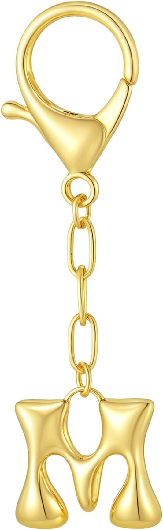 Gold Bubble Initial Keychain Charm for Women Chunky Bag Purse Charms A-Z Letter Key Chains for Handbag Accessories