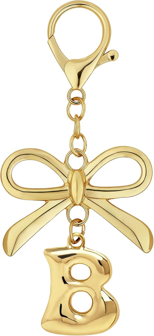 Gold Bubble Heart, Cherry, Bow & More Designs Letter Initial Keychain Bag Charms – Cute Purse Charms for Handbags