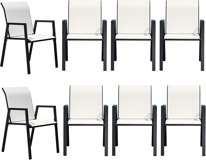 Outdoor Patio Chairs Set of 8, Oyster Beige Stackable Outdoor Chairs, - Image 7