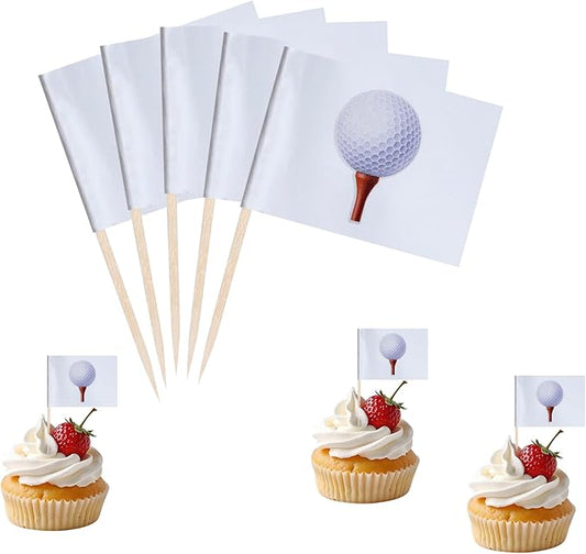 Golf Cupcake Topper Flags Banner Mini Small Sports Balls Toothpick Stick Flags Sports Ball Game Cake Party Theme Decorations(100Pcs)