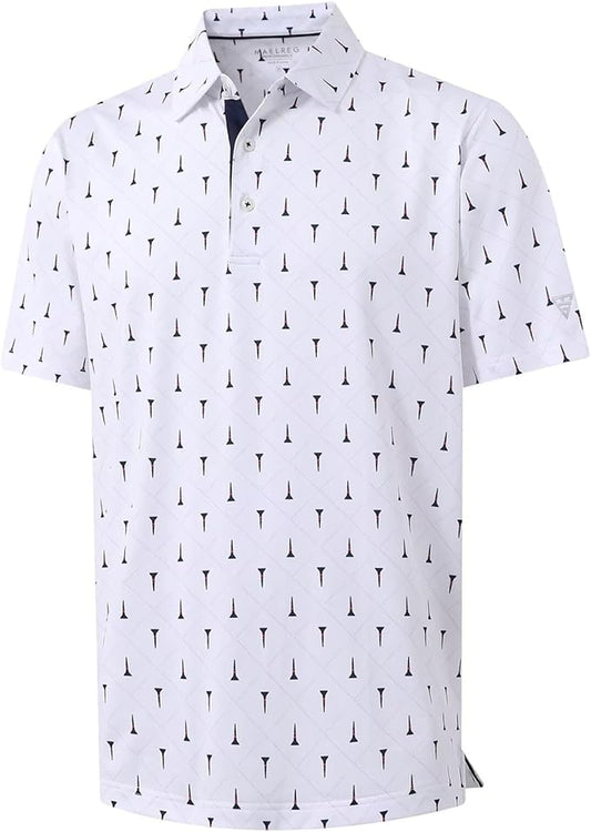 M MAELREG Mens Golf Shirt Short Sleeve Dry Fit Print Moisture Wicking Performance Patterns Collared Polo Shirt