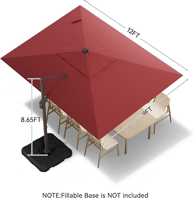 9x12 FT Cantilever Patio Umbrella, Large Rectangular Offset Outdoor Umbrella - Image 3
