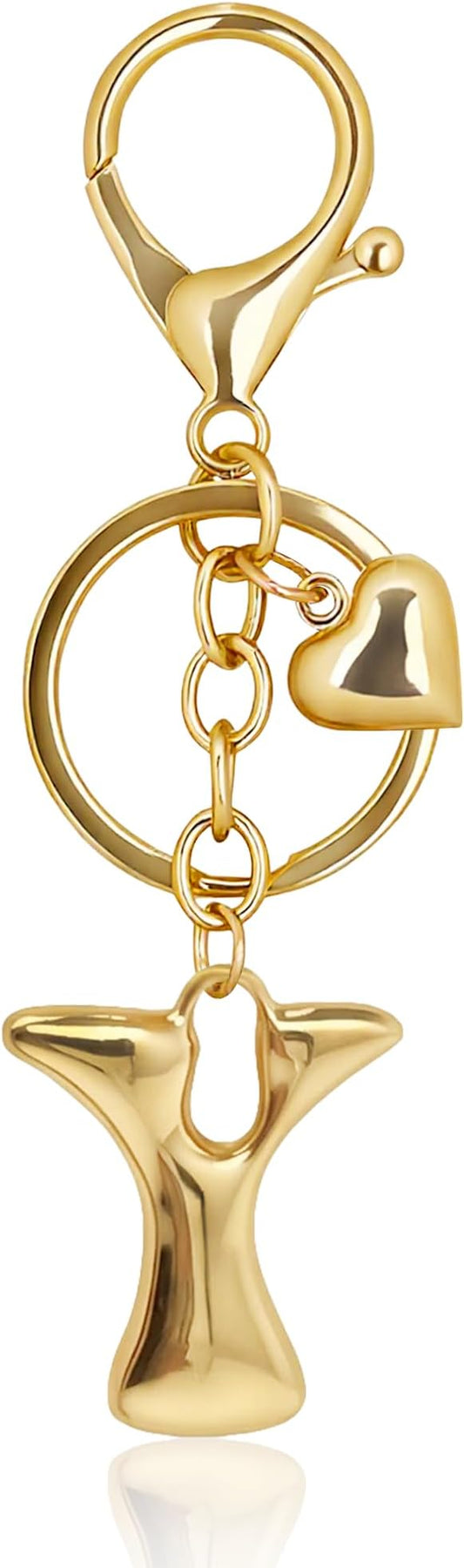 Gold Bubble Heart, Cherry, Bow & More Designs Letter Initial Keychain Bag Charms – Cute Purse Charms for Handbags