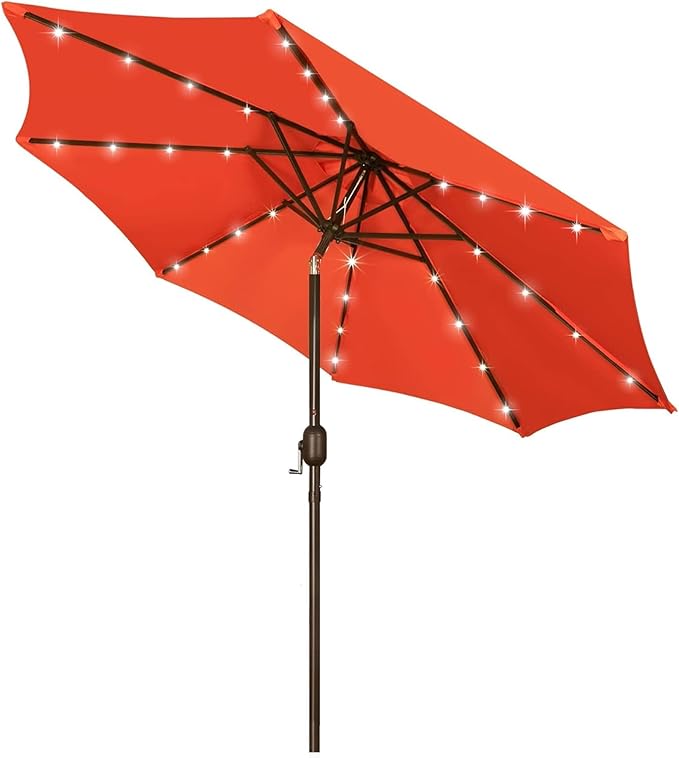 9 ft Solar Umbrella, 32 LED Lighted Patio Umbrella, Table Market Umbrella by Blissun
