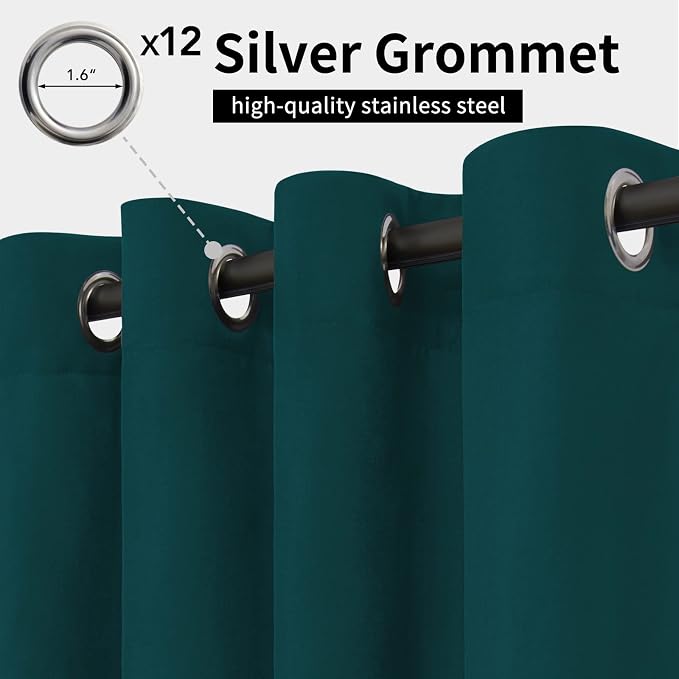 Easy-Going Outdoor Curtains for Patio 1 Panel, 110x96 inch, Teal | Waterproof - Image 2