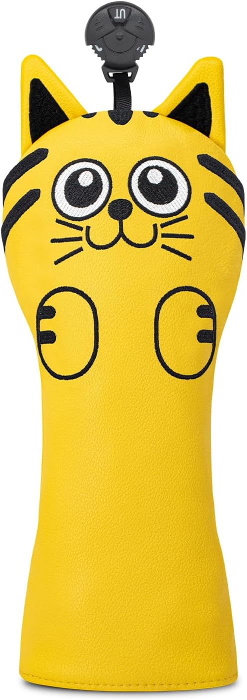 Golf Kitty Head Cover Golf Club White Leather Headcovers 1pc/4pcs Set Fits Driver Fairway Wood Hybrid Utility Putter Iron Wedge Headcover.