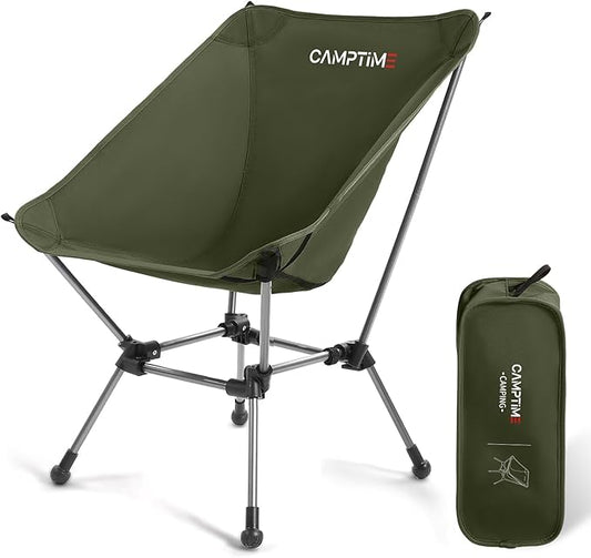 Portable Camping Chair Plus, Larger & Roomier, Compact and Lightweight, Folding Chair for Backpacking & Hiking, 330Lbs Capacity, Green