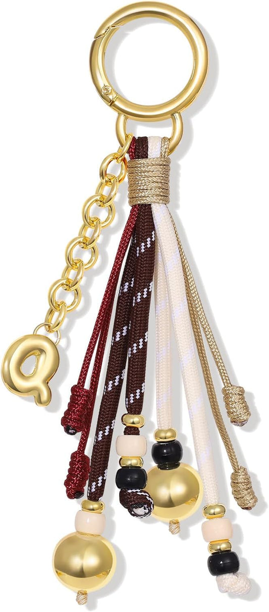 KissYan Christmas Initial Bag Charm for Women, Colorful Rope Purse Keychain With Puffy Letter, Handbag Charm for Backpack