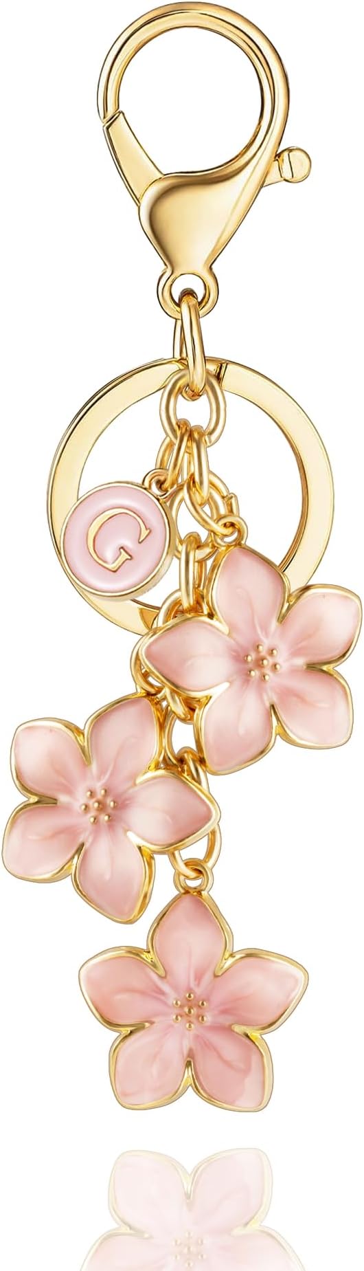 XGALBLA White/Pink/Black Big Cute Flower Initial Letter Keychain for Women, Flower Bag Charms Enameled Keychain Handbag Purse