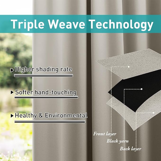 NICETOWN 2 Panels Natural Outdoor Patio Curtainss Waterproof, Detachable Sticky - Image 5