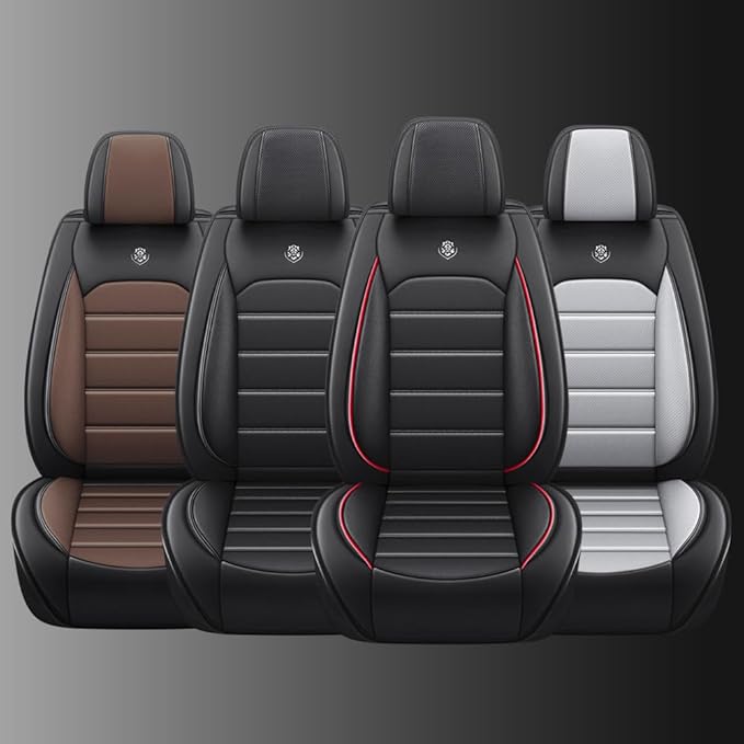 Leather Car Seat Covers for Volkswagen Golf SportWagen 2015-2019,Waterproof Soft Seat Covers,Interior Accessories Seat Covers Protector Airbag Compatible(2pcs Black&Red Standard)