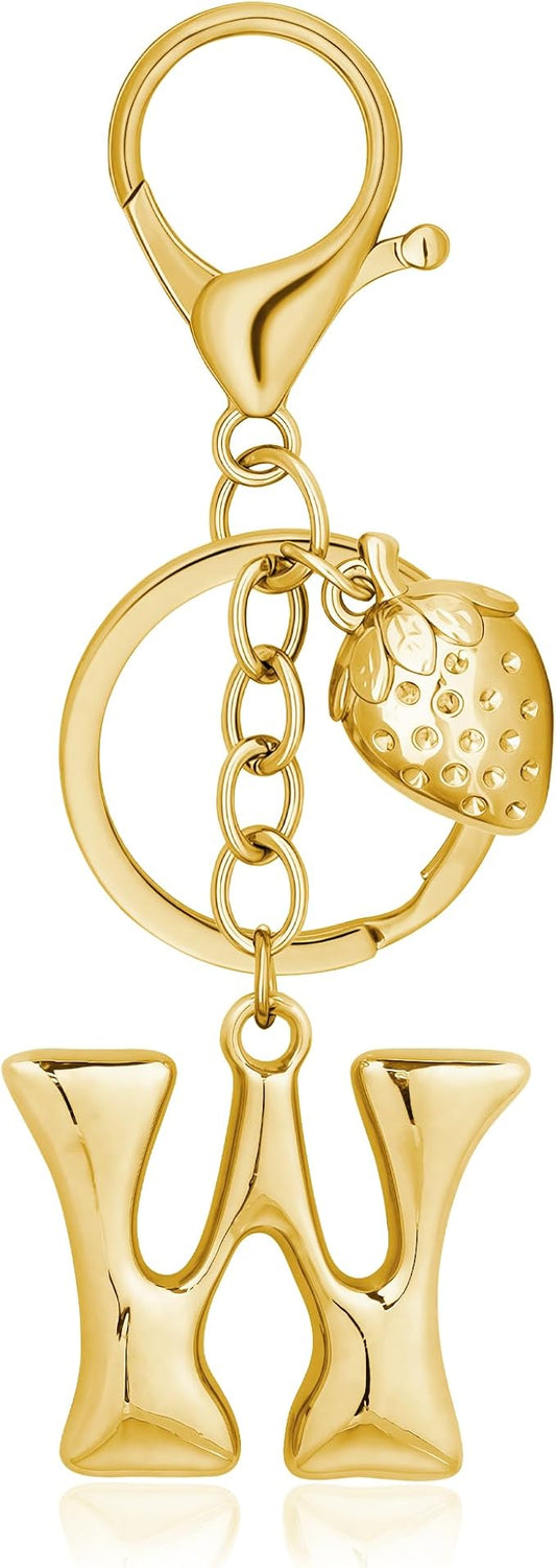 Gold Bubble Heart, Cherry, Bow & More Designs Letter Initial Keychain Bag Charms – Cute Purse Charms for Handbags
