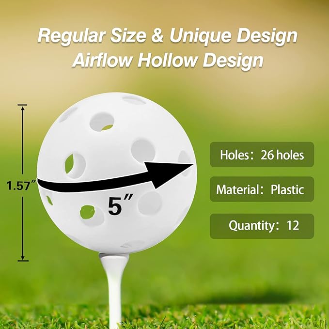GSE Games & Sports Expert 12-Pack Practice Golf Balls, 40mm Limited Flight Plastic Soft Golf Balls, Airflow Hollow Training Golf Ball for Swing Practice (Several Colors Available)