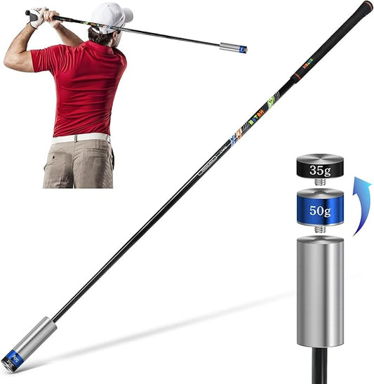 Golf Swing Trainer Aid for Indoor Practice Speed Training, Warm up Stick Improved Rhythm, Grip, Flexibility, Balance, Tempo and Strength with 2 Adjustable Weights