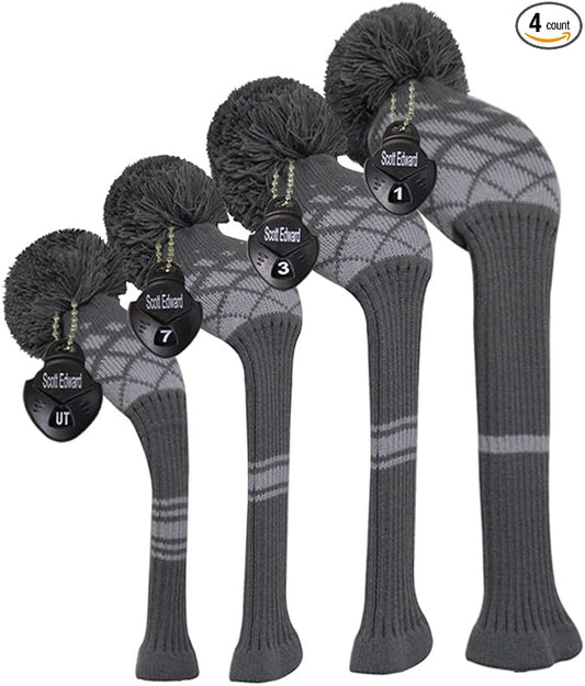 Scott Edward Knit Wood Golf Club Head Covers 4 Pieces Knitted Item Fit Over Well Driver Wood(460cc) Fairway Wood and Hybrid(UT)