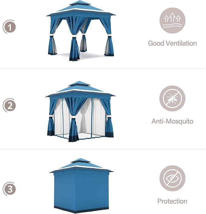 8'x8' Outdoor Gazebo, Metal Frame Heavy Duty Patio Canopy Tent Shelter - Image 5