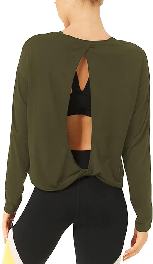 Bestisun Long Sleeve Workout Shirts Yoga Dance Tops Open Back Athletic Clothes for Women