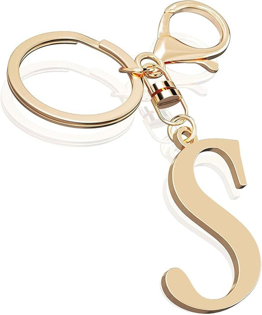 Cute Stainless Steel Gold Initial Letter Keychain for Women Girl, Charms for Key Handbag Backpack Bag, Personalized Gift