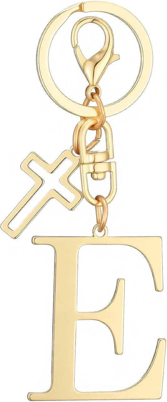 Gold Initial Keychain for Women A-Z Letter Cross Keychains Alphabet Key Chain bag Accessories Gift for Christian