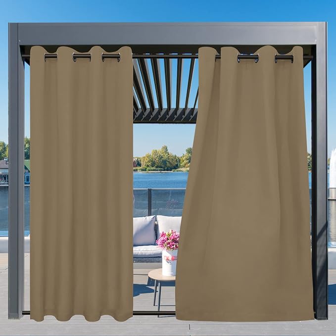 Easy-Going Outdoor Curtains for Patio 1 Panel, 54x120 inch, Khaki | Waterproof - Image 3