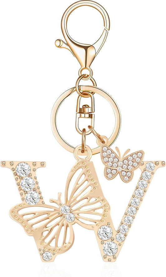 Gold Plated Alphabet Initial Letter Keyring Keychain for Women Girls Crystal Key Chains for Wallet Backpack Bag Charm