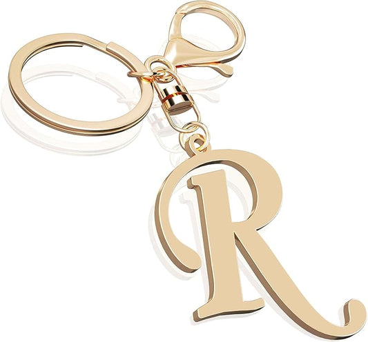Cute Stainless Steel Gold Initial Letter Keychain for Women Girl, Charms for Key Handbag Backpack Bag, Personalized Gift