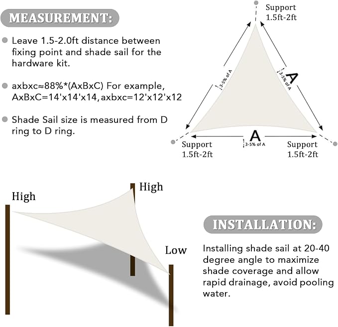 Shade&Beyond Custom Sun Shade Sail 9'x12'x15' Triangle Sun Sail Shades Patio UV - Image 6