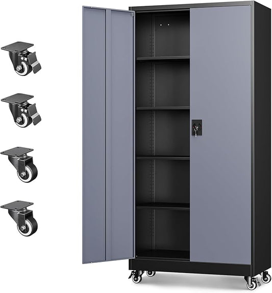 Letaya Metal Garage Storage Cabinets with Lock Door and Adjustable Shelves, Steel Tool Cabinets for Home,Office,Warehouse Organisieren (Black Grey, 75" H)