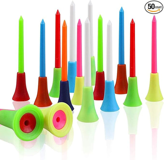 Crestgolf Rubber Cushion Top Plastic Golf Tees Mixed Colors Pack of 50pcs