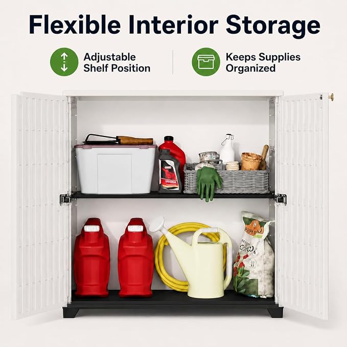 ADDOK Outdoor Storage Cabinet, 60 Gallon Waterproof Resin Patio Storage Cabinet - Image 3