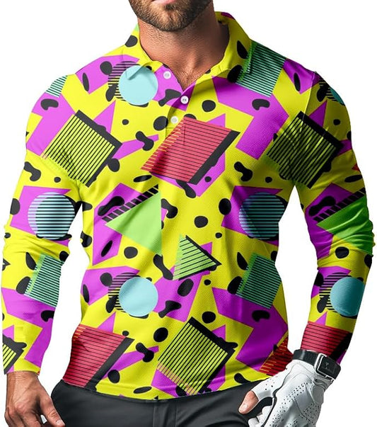 Men's Long Sleeve Golf Shirt Quick Dry 3 Button Work Fishing Outdoor Casual Collar Shirt