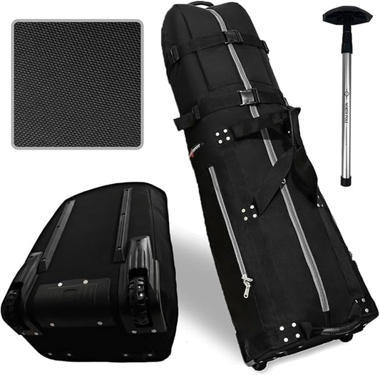 CaddyDaddy First Class Military Grade Ballistic Nylon Travel Cover with EVA Dense Foam Top Padding 2 Year Full Replacement Coverage Self Standing Base XL Wheels Case for Transporting Clubs on Airlines
