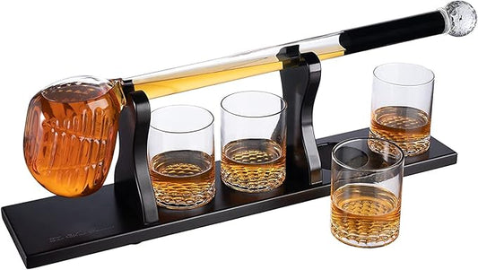 Golf Club Whiskey Decanter and 4 Liquor Glasses - Decanter & Glass Set - Golf Stick Gifts for Men - Unique Whiskey Decanter Set - Bourbon & Scotch Decanter for Serving Alcohol - Golfer Gifts for Dad