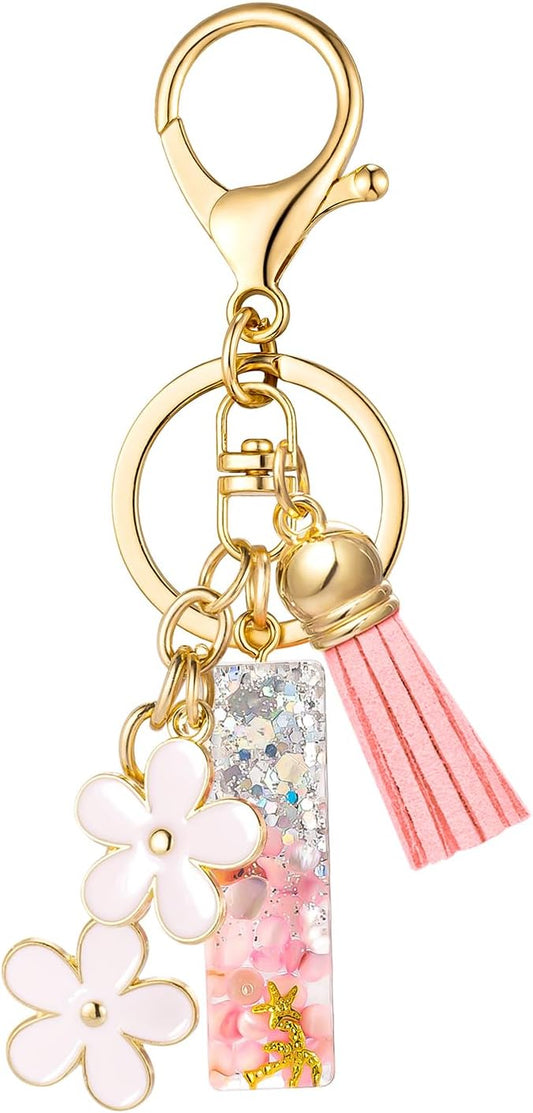 SELOVO Girls Pink Flower Chain Cute Keychain Initial Keychain Key Chain for Women