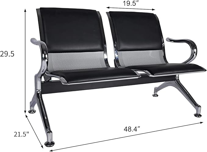 Kinfant Waiting Room Chair Bench - Guest Reception Chairs for Airport Hospital Bank Salon Barber Hall Room Conference (2-seat, Black-Mesh+PU)