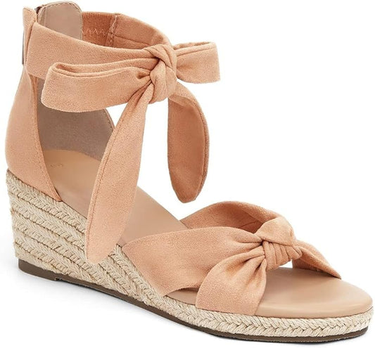 LAICIGO Womens Espadrilles Wedge Sandals Back Zipper Closure Open Toe Platform Ankle Strap Summer Dress Shoes with Bow