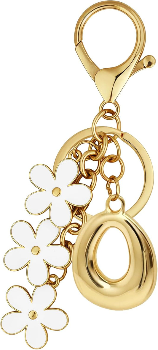 Gold Bubble Heart, Cherry, Bow & More Designs Letter Initial Keychain Bag Charms – Cute Purse Charms for Handbags