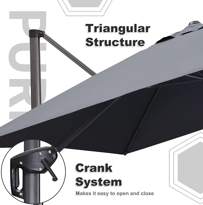 PURPLE LEAF Patio Umbrella 9' x 11.5' Rectangle 360° Rotation Light Grey | More - Image 8