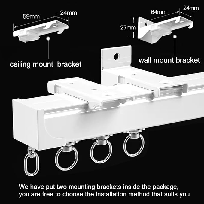 Aluminum Alloy Silent Curtain Tracks Ceiling Or Wall Mounted Curtain Rail Drapes Rail Room Dividers Sliding Curtain Rail (white, 2m(not segmented))