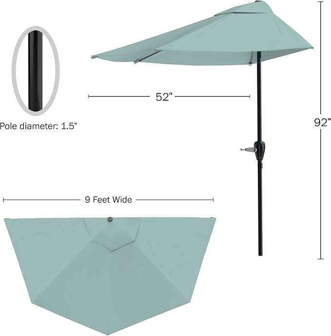 Pure Garden Half Umbrella Outdoor Patio Shade, Light Green, 9ft | Semicircle 9 - Image 2