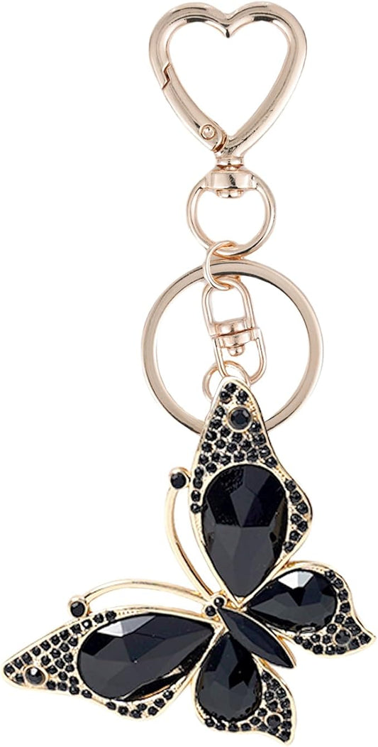 Weixiltc Charm Keychain for Women, Cute Heart Key Chain with Diamond Butterfly Pendant, Lovely Bag & Purse Keyring Accessory